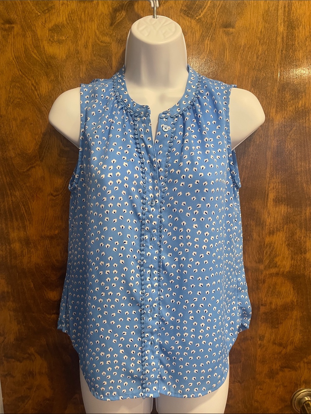 Banana Republic Blue Sleeveless Printed Button-Front Camisole